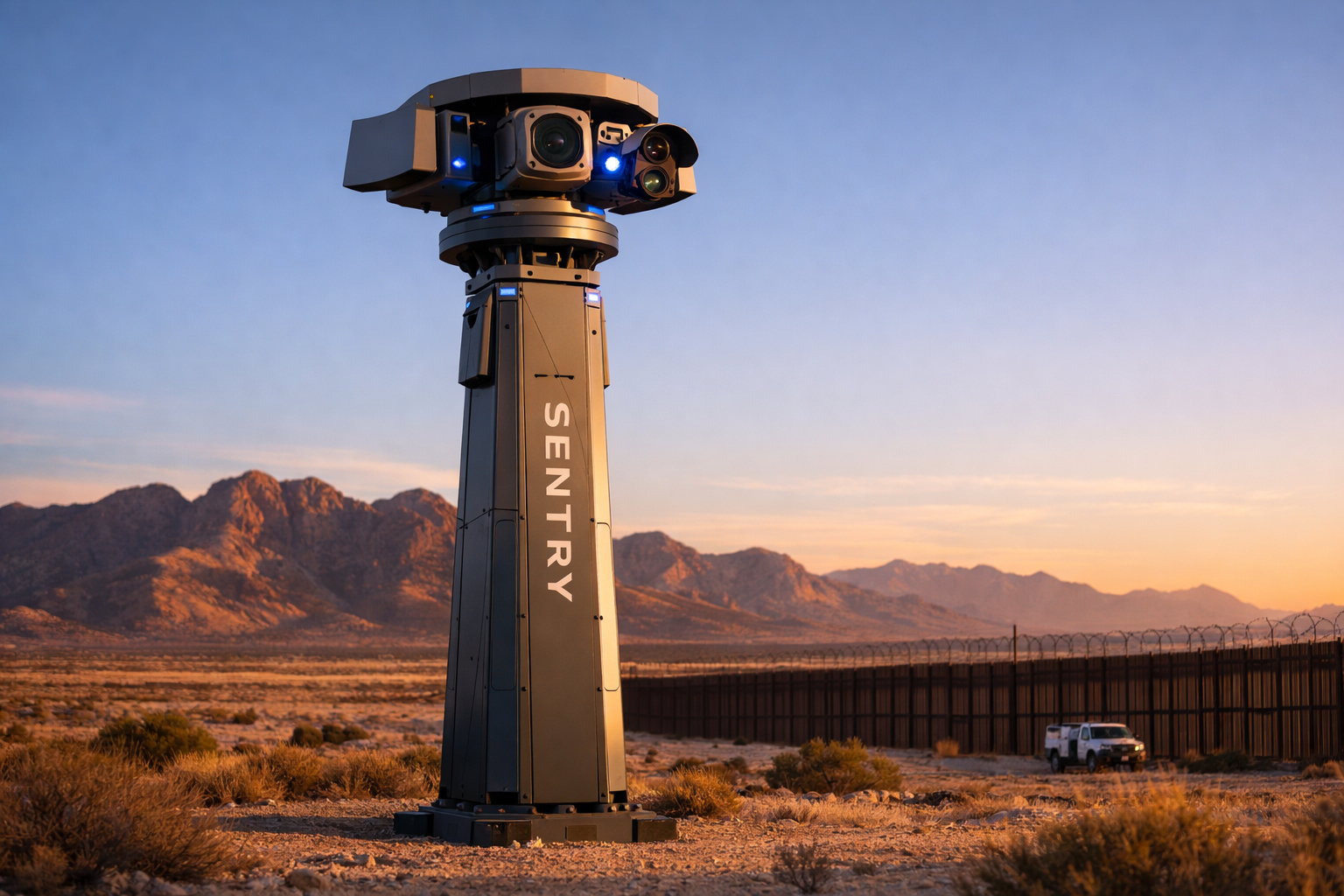 Sentry tower monitoring border terrain